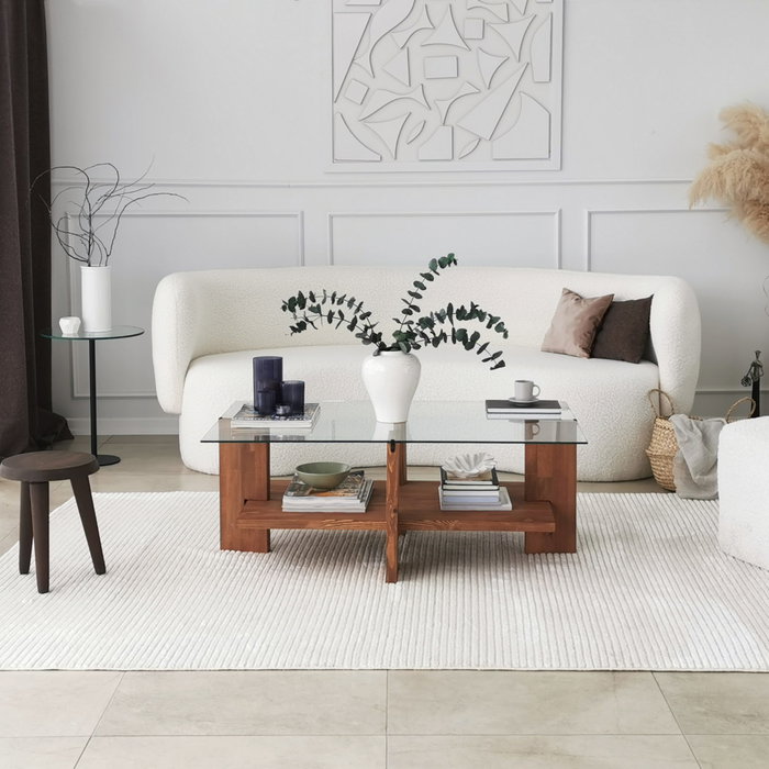 Hanah Home Babylon Mesa de centro de cristal templado y madera
